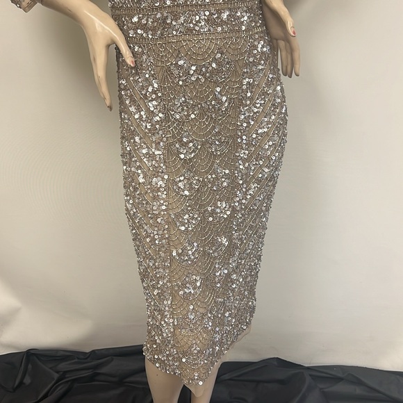 Theia fully beaded long sleeves V-Back midi dress - Picture 4 of 13